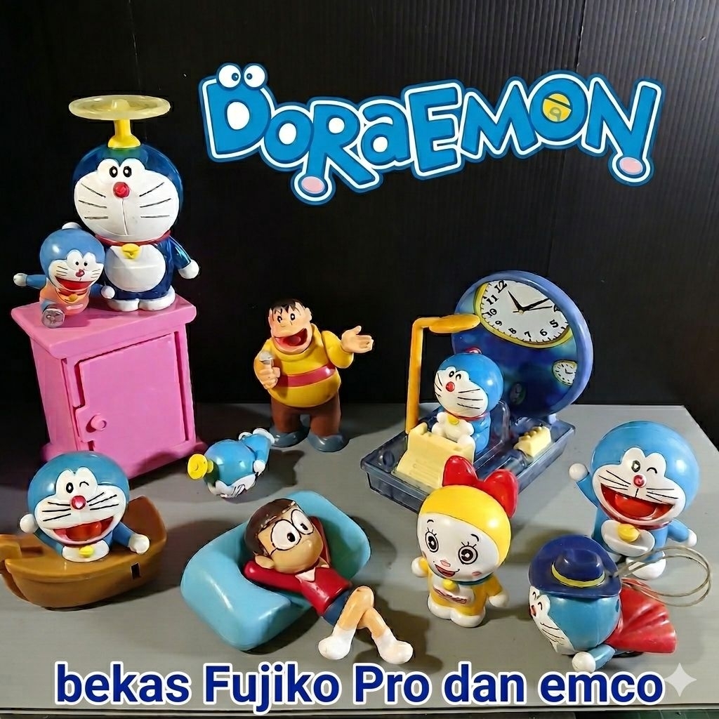 (BEKAS) ORI DARI FUJIKO PRo Emco mcd FIGURE DORAEMON NOBITA SIZUKA PINTU KEMANA SAJA SUNEO