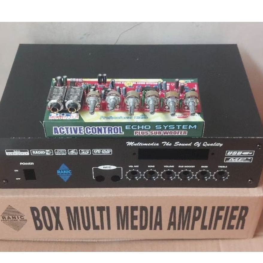 Box Amplifier Multimedia Plus Kit Tone Control Mic Echo Subwoofer dan Aksesoris