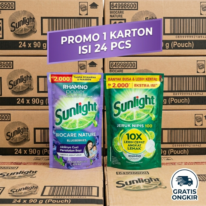 PROMO Sunlight 1 Karton Isi 24 Pcs | Sabun Cuci Piring Cair Jeruk Nipis & Biocare Nature | Kental Ba