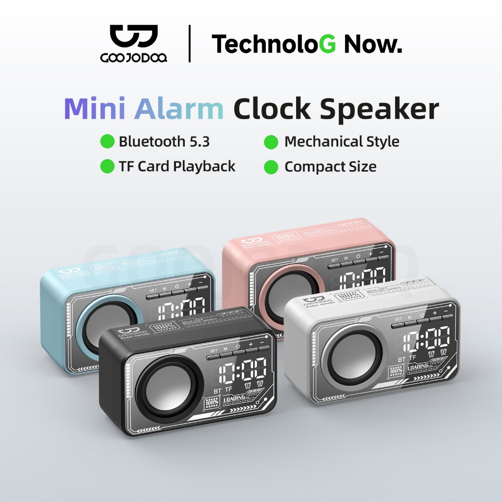 GOOJODOQ Portable Mini Wireless Alarm Clock Speaker Dual Alarms TWS Stereo TF Card Bluetooth 5.3 AB4