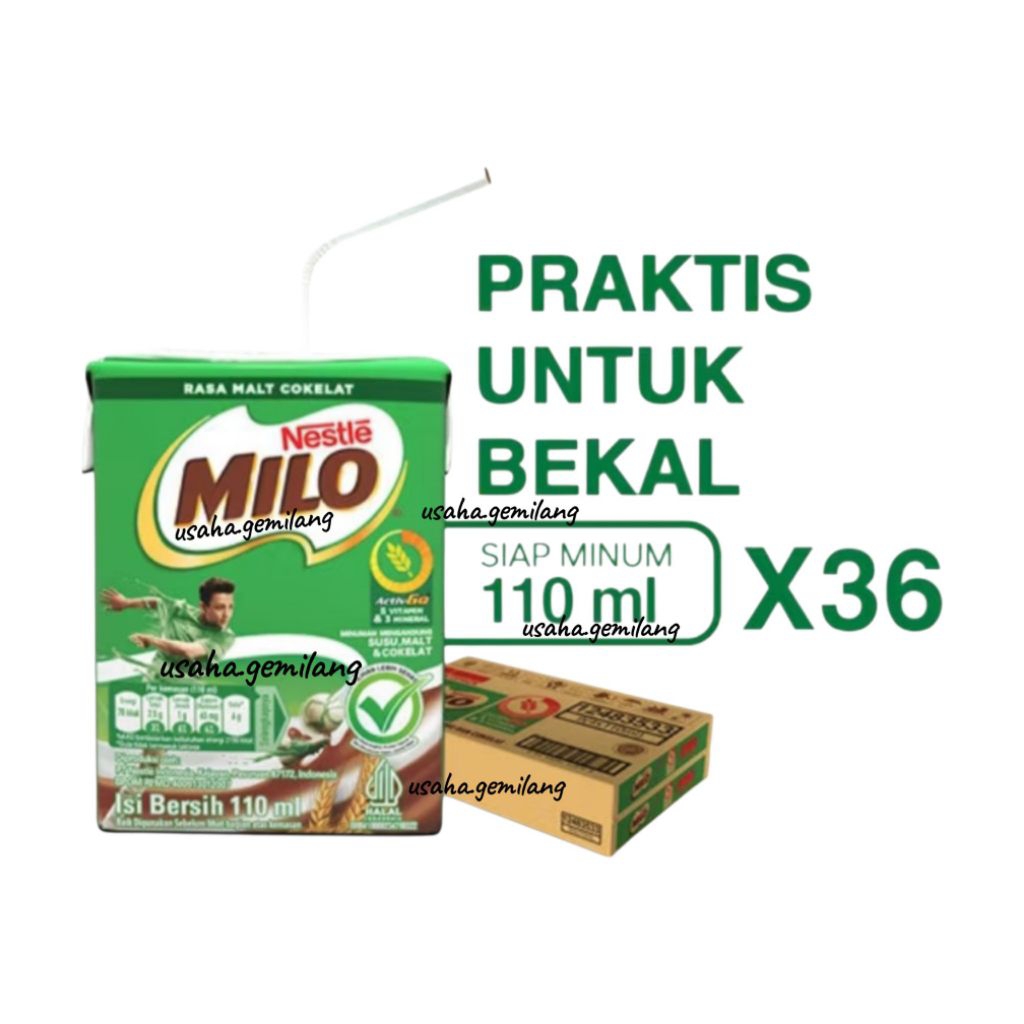 Milo Activ-Go Cokelat UHT 110ml (1Dus: 36pcs) - Susu UHT Coklat / Minuman Coklat Siap Minum / Susu C
