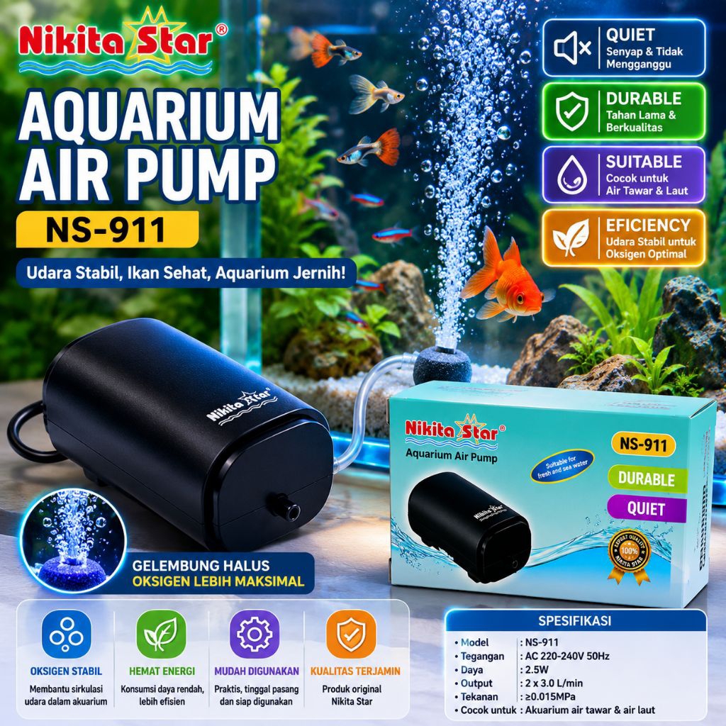 AIRPUMP NIKITA STAR NS 911 POMPA UDARA AERATOR AQUARIUM