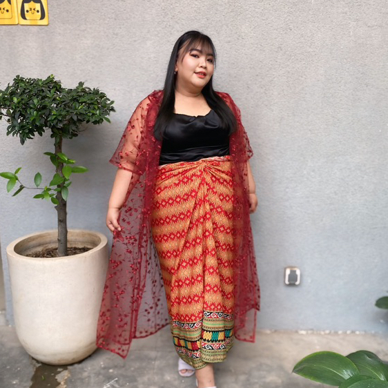 Long Outer wanita BEBINGAH Jumbo Outer Tile Big Size Atasan Brokat Pesta Kondangan LD 140