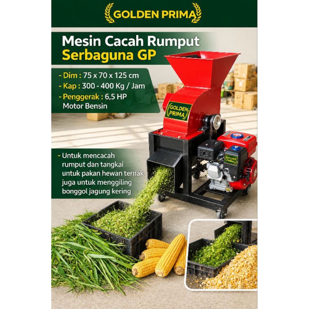 MESIN CACAH RUMPUT DAUN RANTING DAN GILING SERBAGUNA GP