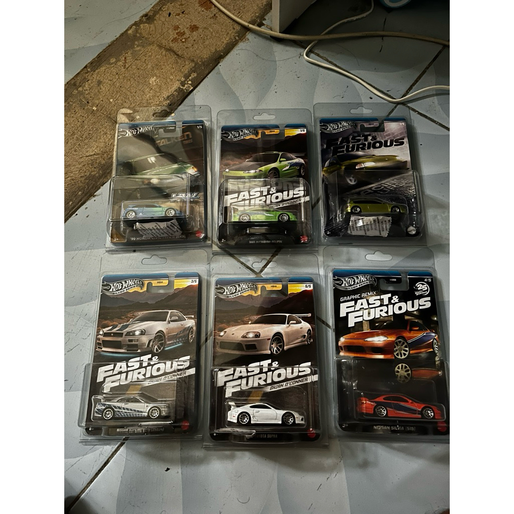 Hotwheels Fast&Furious R34 brian,Toyota Supra,Mitsubitsi eclipse Paketan 6pcs