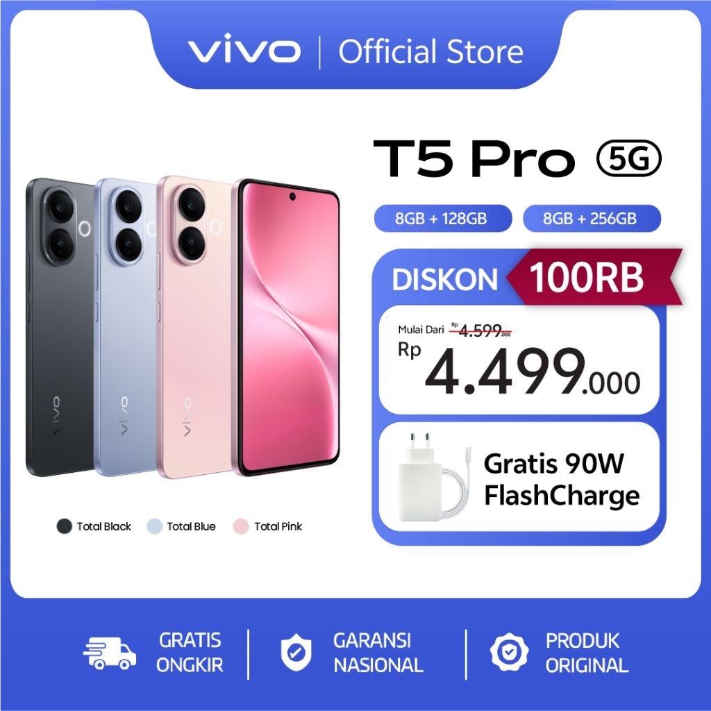 [ONLINE EXCLUSIVE] vivo T5 Pro 5G - Dimensity 7400-Turbo 5G + UFS 3.1, 6500 mAh + 90W FlashCharge, O