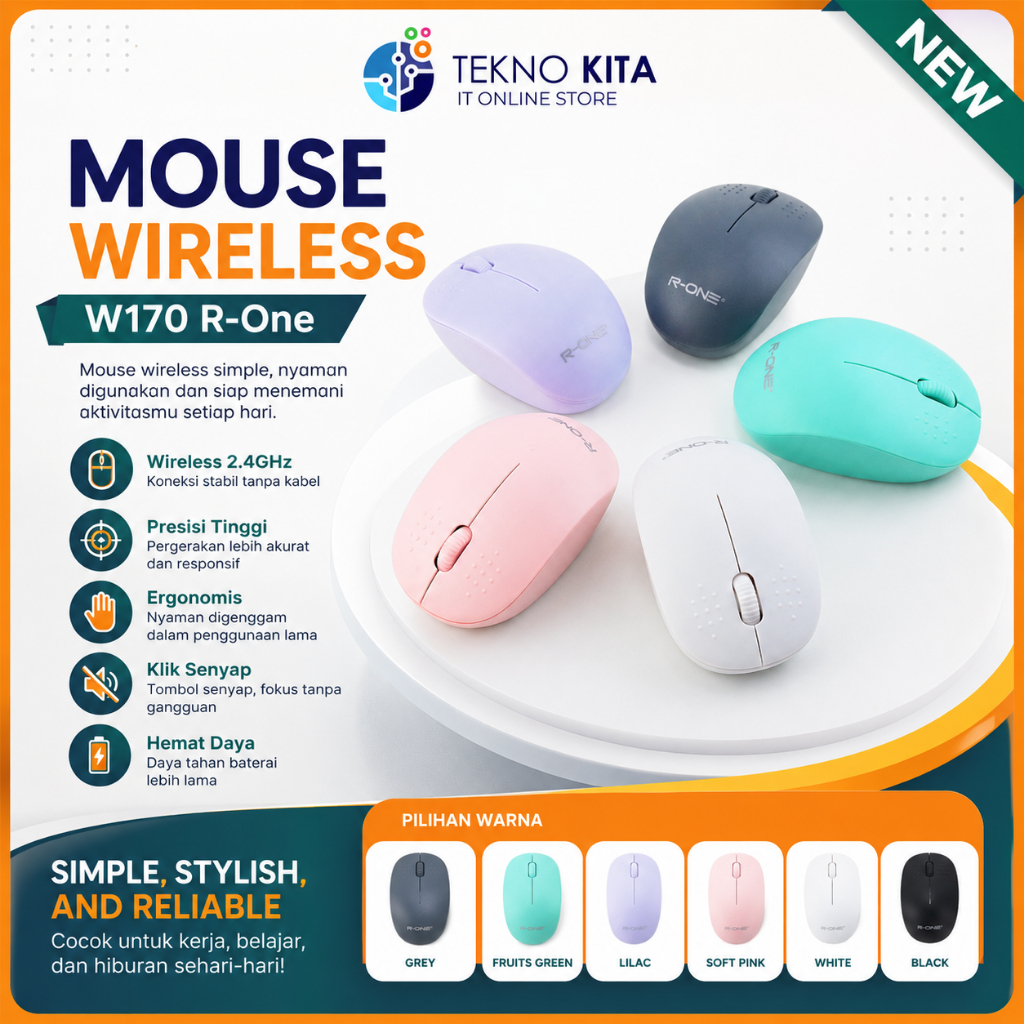 Mouse Wireless W170 R-ONE / Mouse Murah Full Varian Warna / Mouse Lucu / Mouse Warna Lucu / Mouse Wi