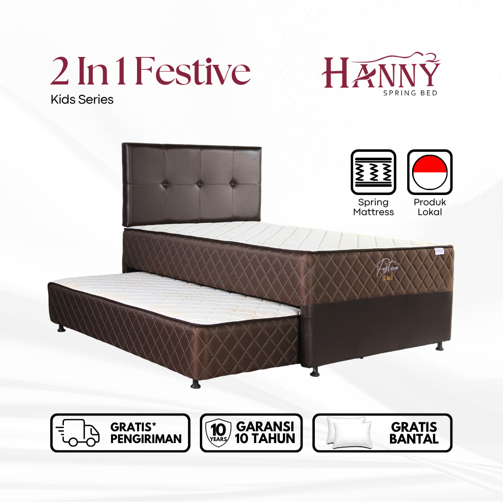 Hanny Springbed Kasur Pegas 2 in 1 Festive | Matras Spring Bed Sorong Tingkat