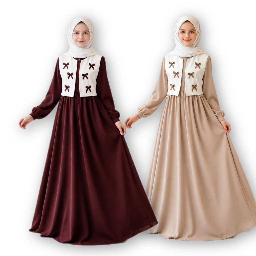 Gamis PITA Crinkle Mix Knit Motif Dress Anak Perempuan Terbaru Gamis Kids baju rompi anak Remaja