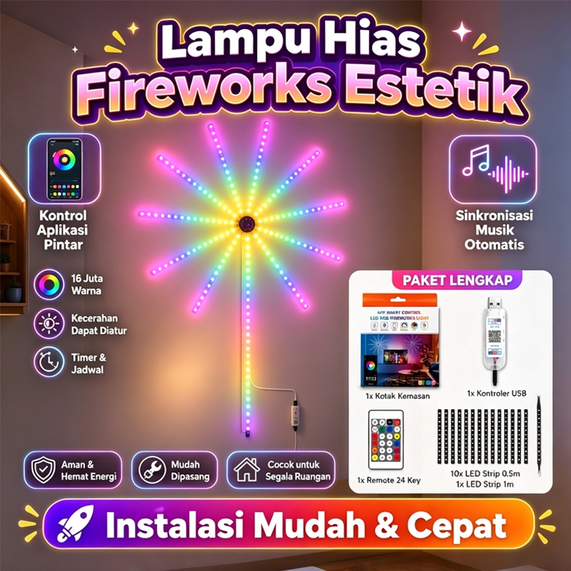 Lampu Hias LED 180 LED RGB Smart Control Musik Dekorasi Kamar Estetik 10+1 Strip