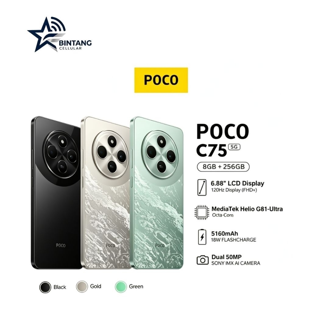 HP POCO C75 6/128 GB - POCO C75 RAM 6GB INTERNAL 128GB GARANSI RESMI