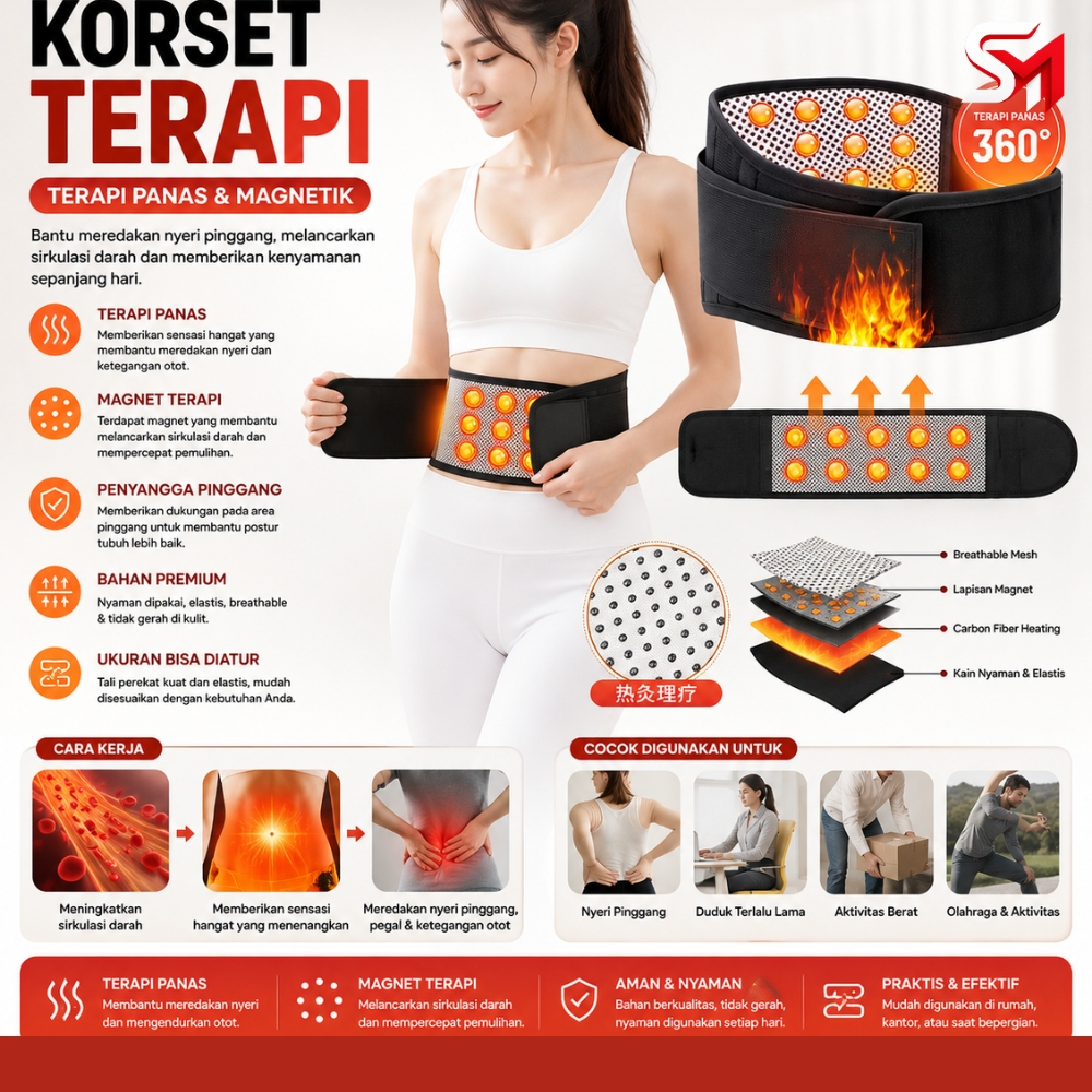 Korset Terapi Pinggang Pemanas Leher | Alat Terapi Pinggang Tourmaline Korset pinggang saraf