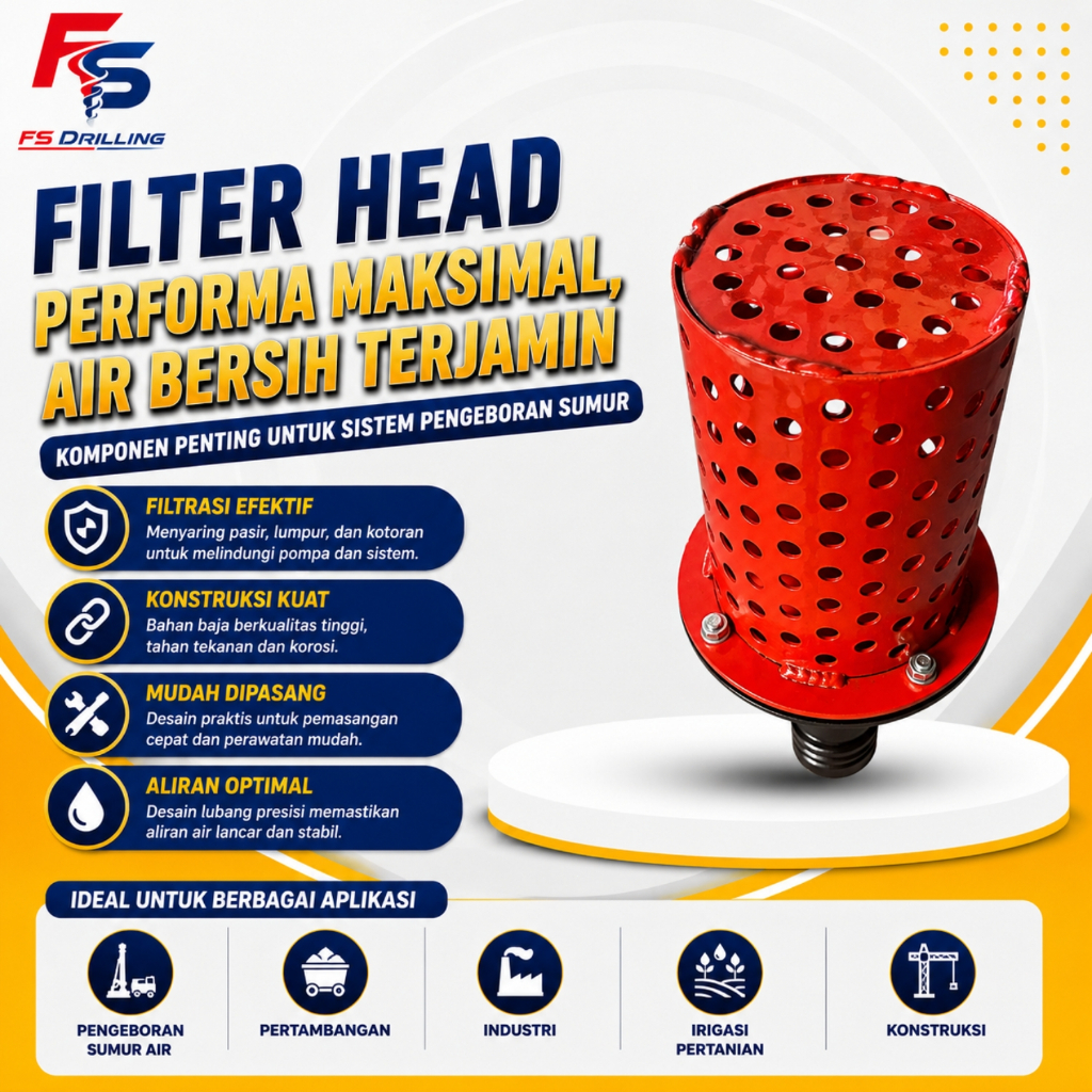 Filter Head Saring Air Sumur Baja Anti Karosi Aksesori Mesin Pompa & Bor Sumur
