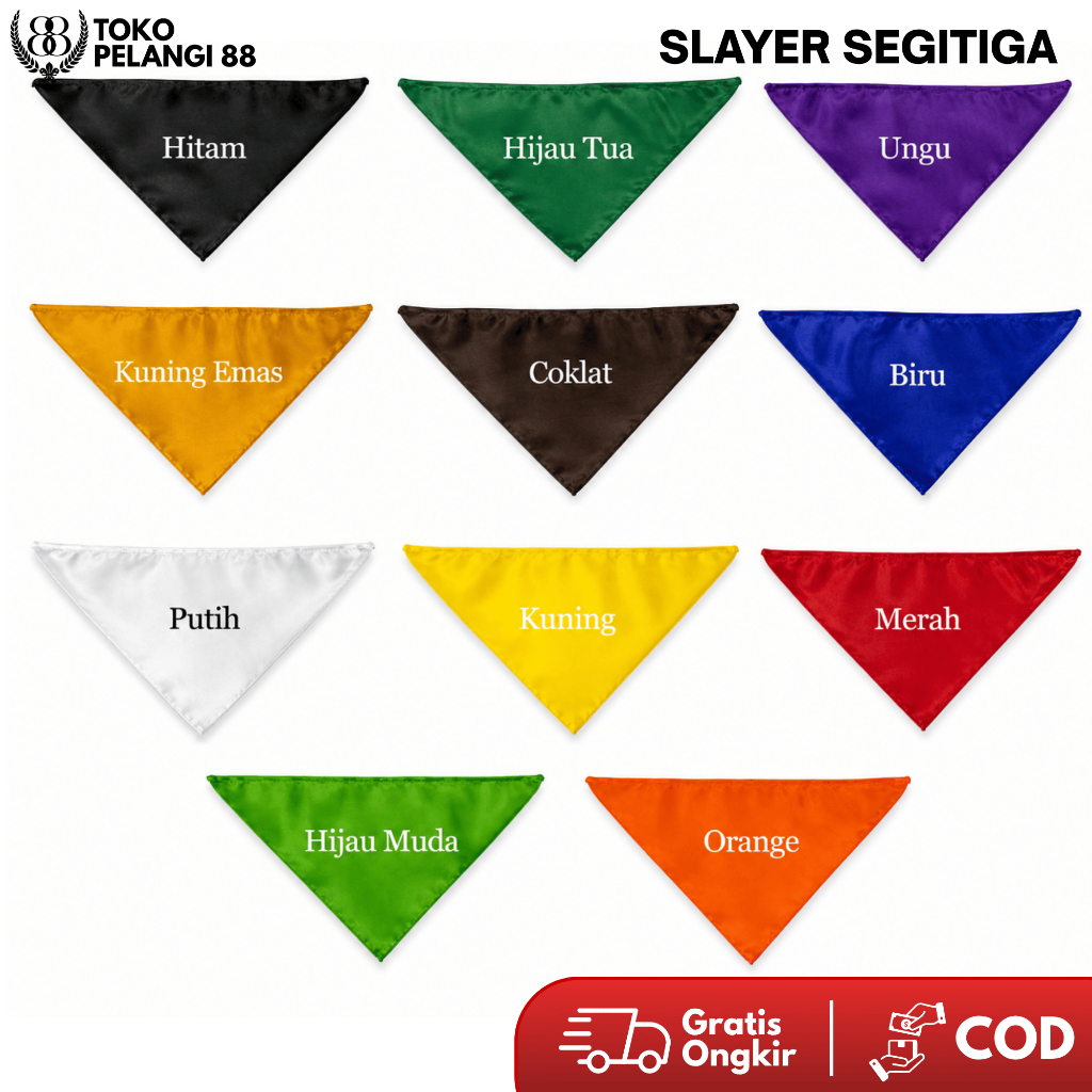 Syal Slayer Segitiga Warna Hitam Coklat Hijau Kuning Ungu Biru Polos Besar
