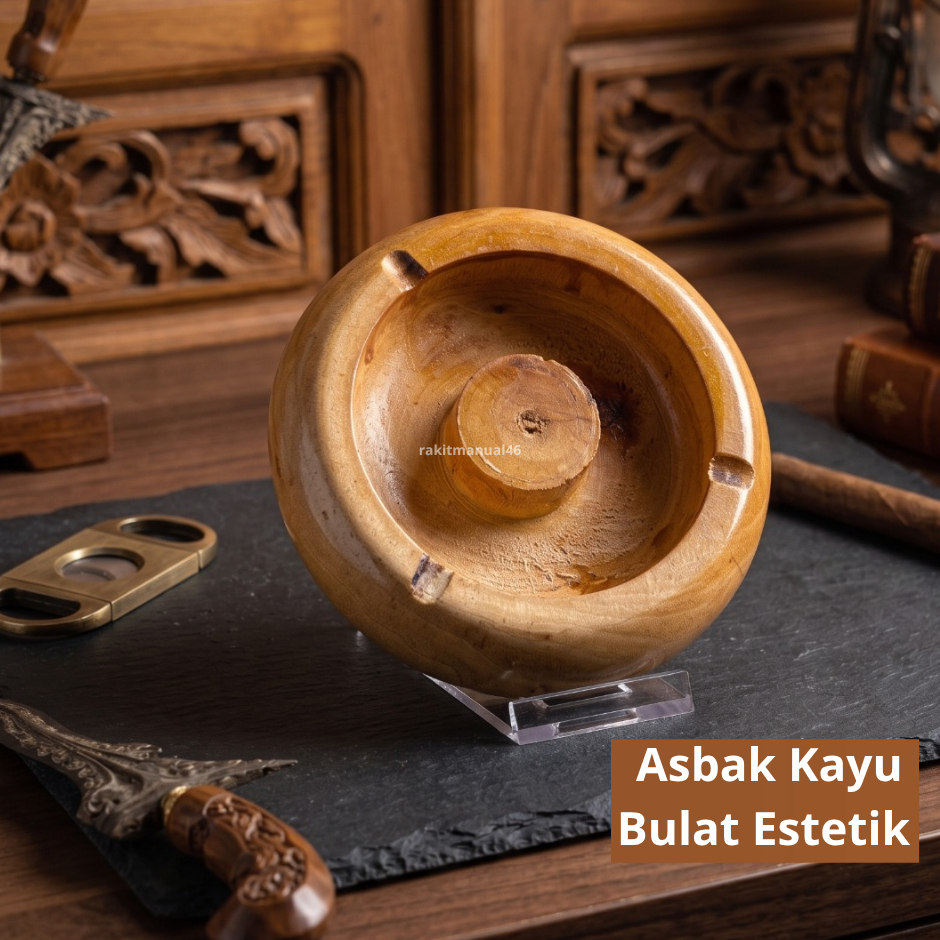 Asbak Kayu Bubut Glossy Premium / Asbak Unik Aesthetic Model Bulat