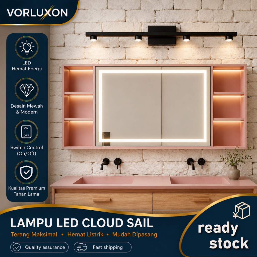 Lampu Dinding Kamar Mandi Modern 4 Lampu LED Tahan Air, Lampu Cermin Kamar Mandi Stylish Hitam Lampu