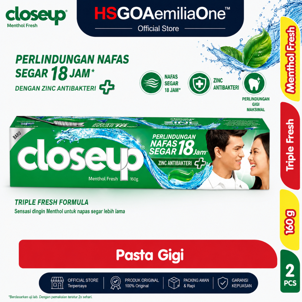 CLOSE UP Pasta Gigi Menthol Fresh Isi 2 Pcs 160 gr