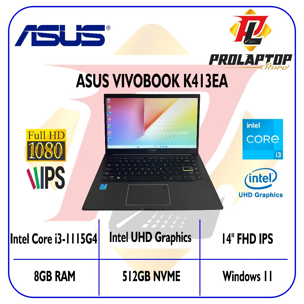Asus VivoBook K413EA Intel Core i3-1115G4 RAM 8GB SSD NVME 512GB 14" FHD IPS Fullset