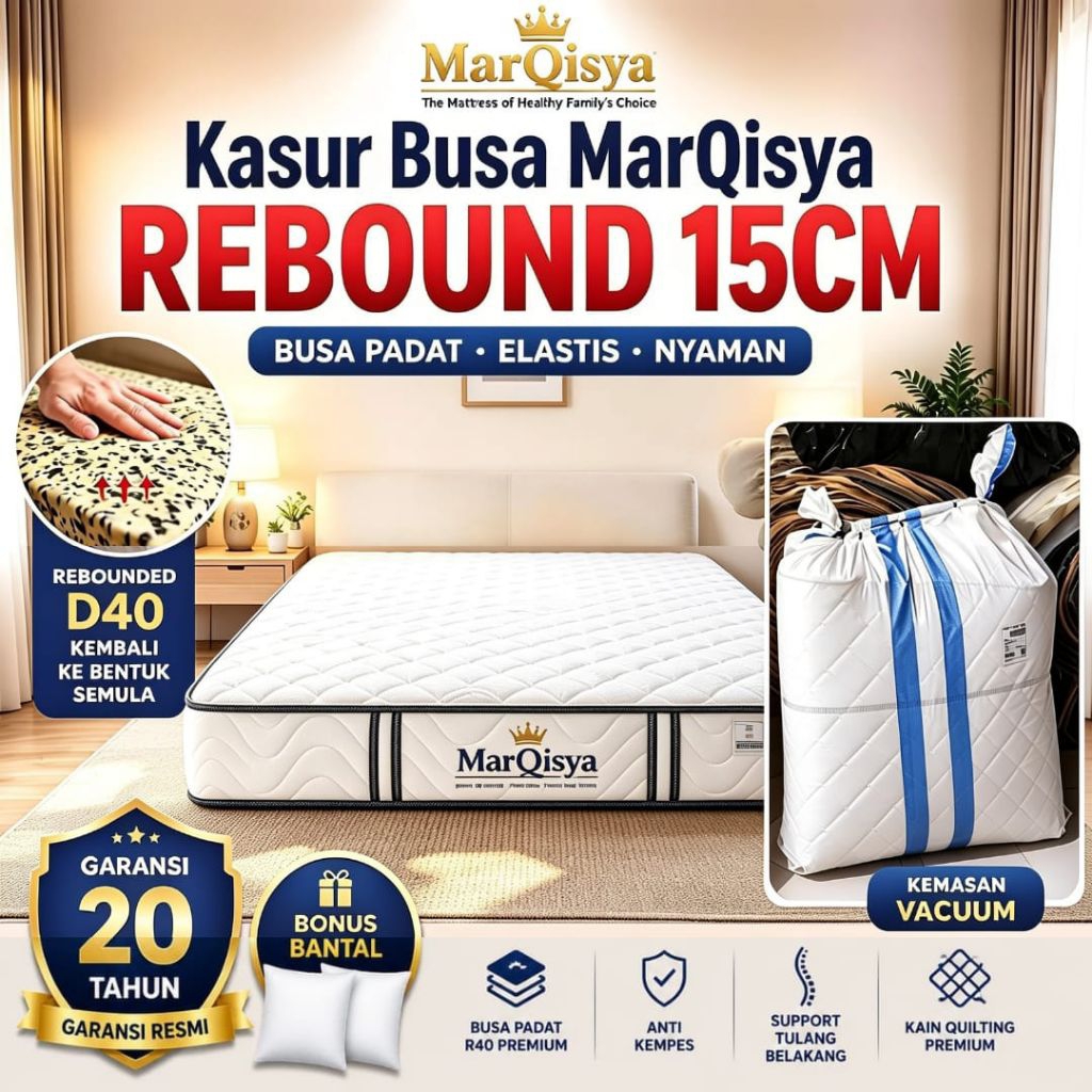 MARQISYA R40 Tebal 15cm Kasur Busa Rebonded High Density dengan Cover Quilting Premium Garansi 20th 
