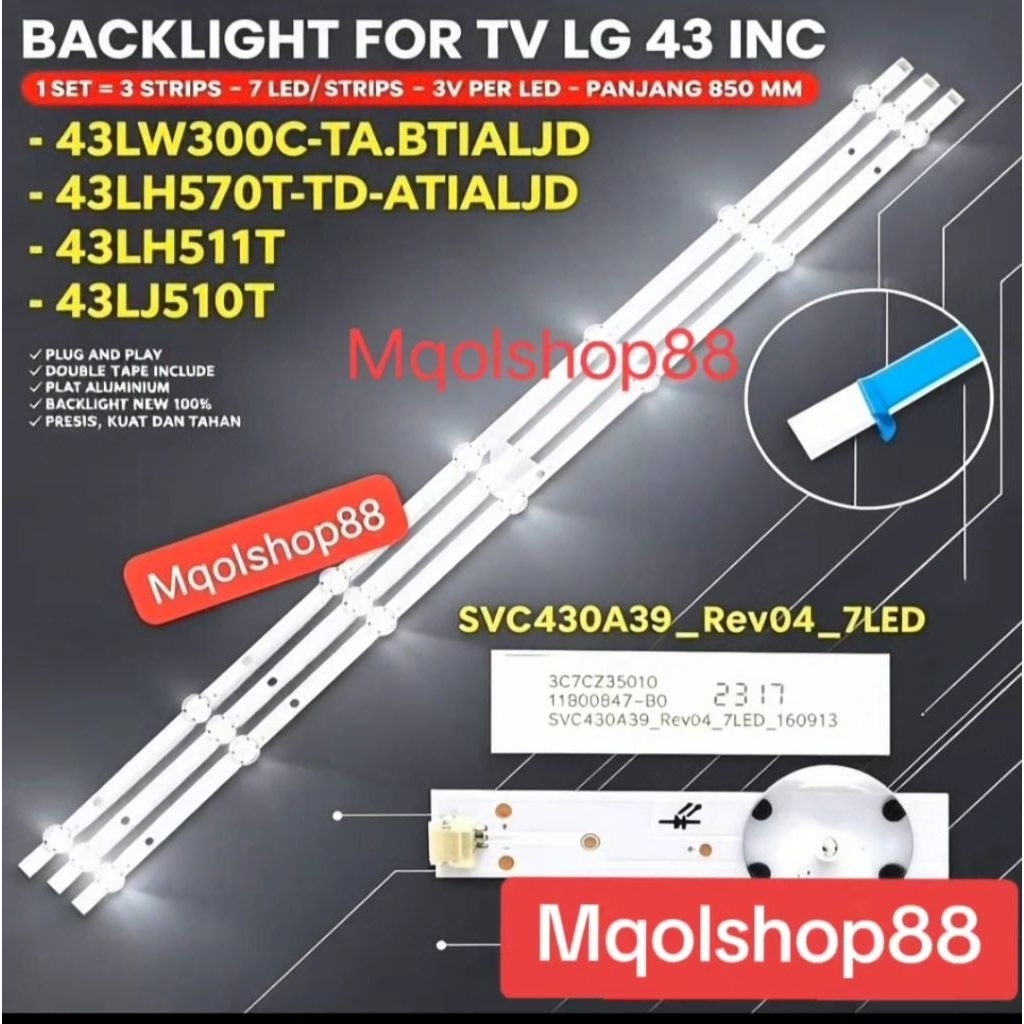 BACKLIGHT TV LED LG 43 INC 43LH511 43LH570 43LJ510 43LH511T 43LH570T 43LJ510T