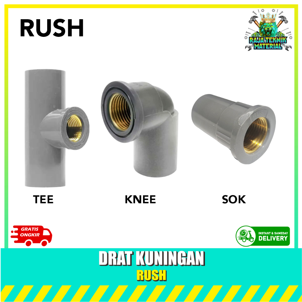 GROSIR 50 PCS KNEE PVC DRAT KUNINGAN 1/2" / SOK PVC DRAT KUNINGAN 1/2" TEE PVC DRAT KUNINGAN 1/2" - 