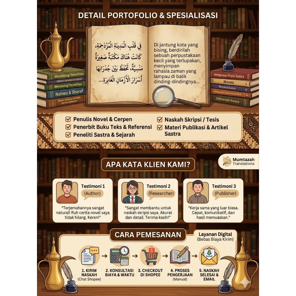 Jasa Translate / Terjemah Buku & Novel Sastra (Arab - Indonesia & Indonesia - Arab)
