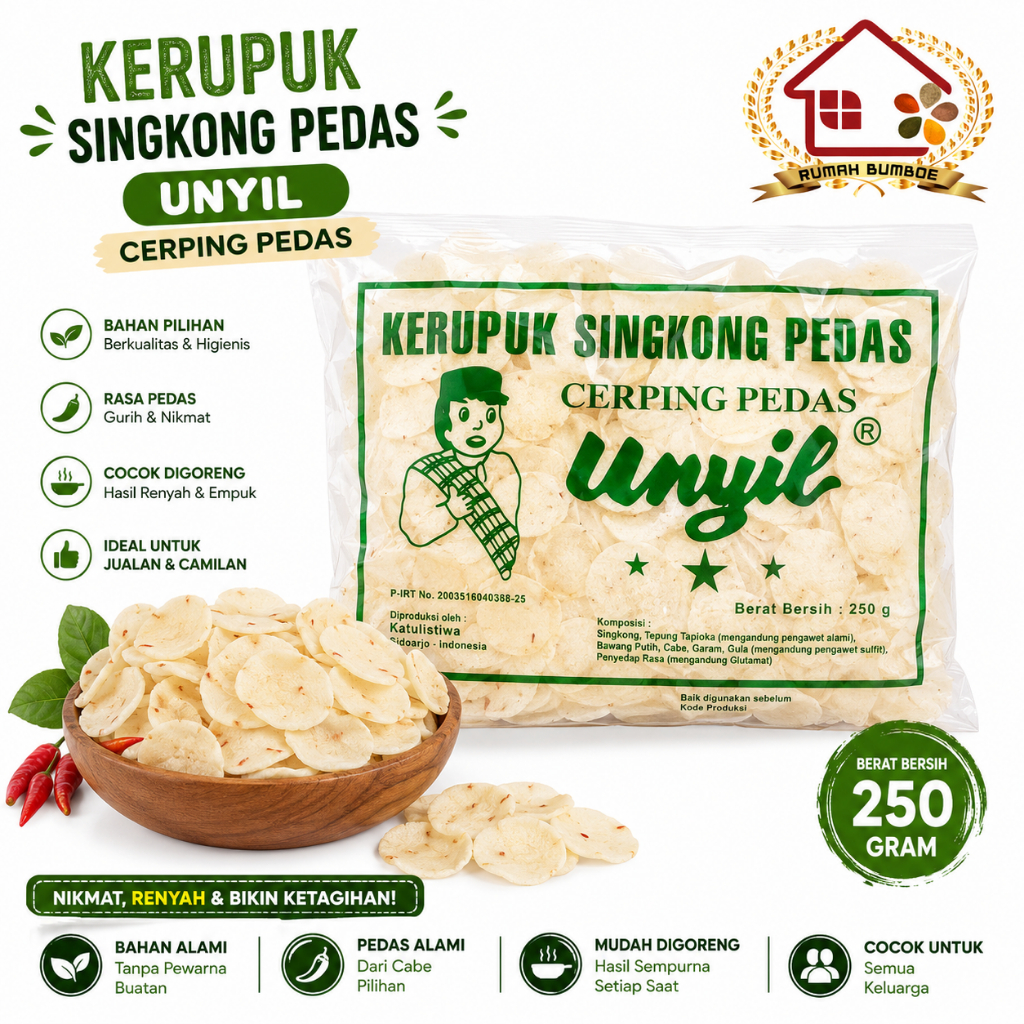 (250 gr) KERUPUK UNYIL Kerupuk Singkong Pedas UNYIL Kemasan
