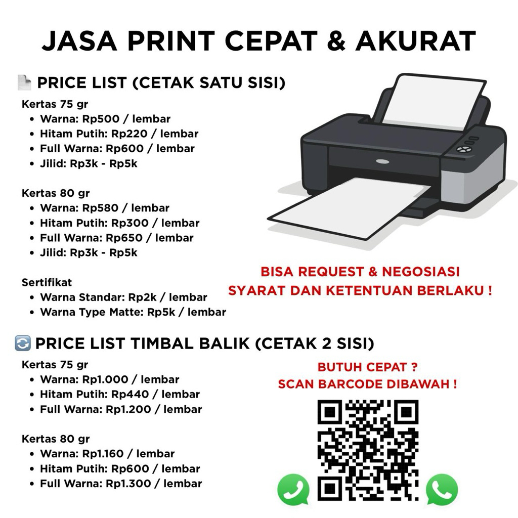 Jasa Print Dokumen Murah A4 F4 75gr 80gr - Cetak Warna / Hitam Putih / Bolak Balik / Jilid / Sertifi