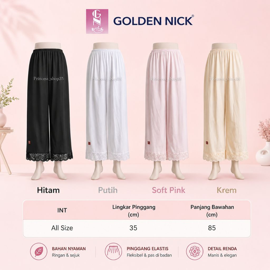 kulot Panjang Golden Nick / Rok Celana Panjang / Dalaman Celana Kulot / Androk Renda