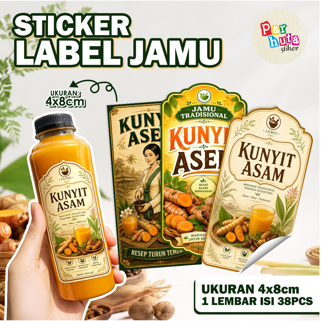 STIKER LABEL JAMU TRADISIONAL | STICKER JAMU ISI 38pcs BAHAN CROMO LAMINASI GLOSSY