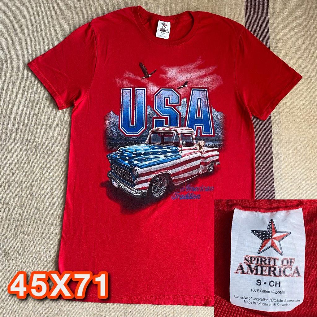 Kaos Vintage Spirit of America Merah Gambar Truk USA Original Second