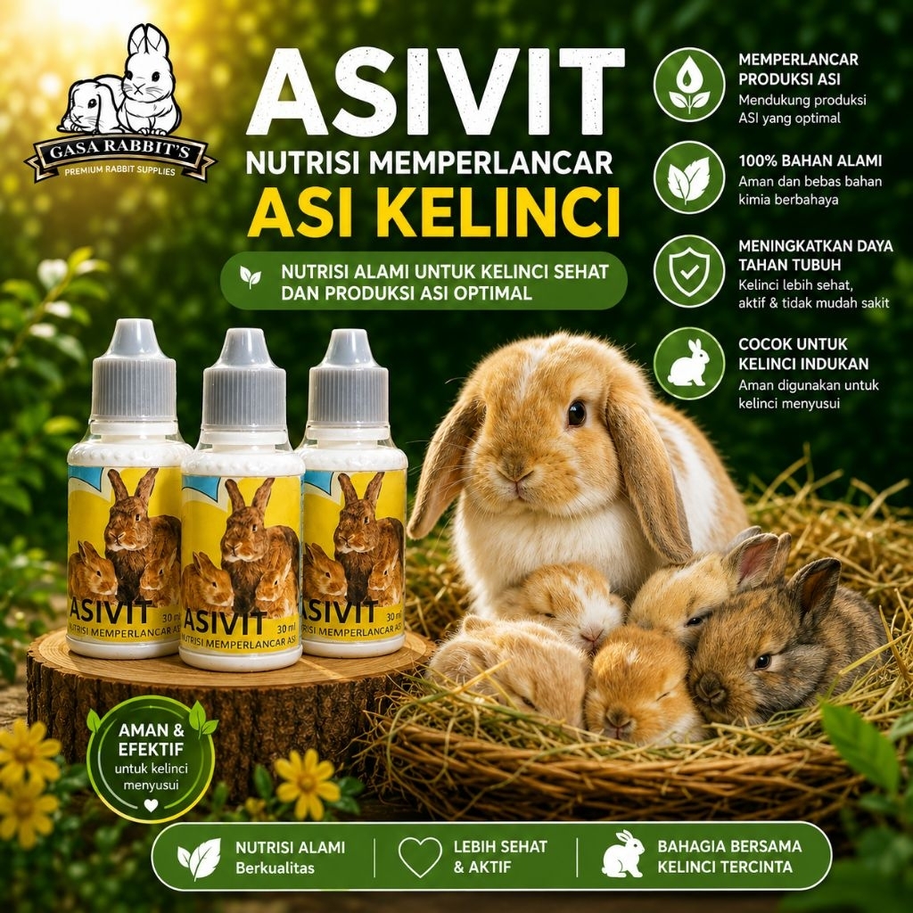 Vitamin Kelinci ASIVIT Memperlancar ASI pada Kelinci - Vitamin Bayi Kelinci Sehat Tumbuh Optimal | G