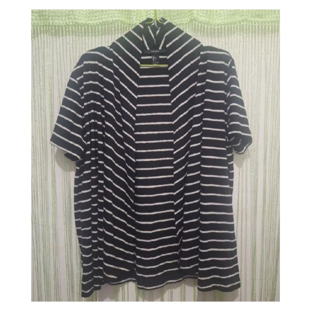 outer wanita cewek salur hitam putih lengan pendek
