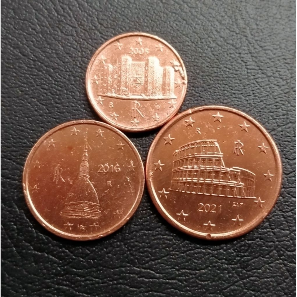 Koin Kuno Italia Euro Cent set nominal 1 - 2 - 5 Cent cuci kinclong