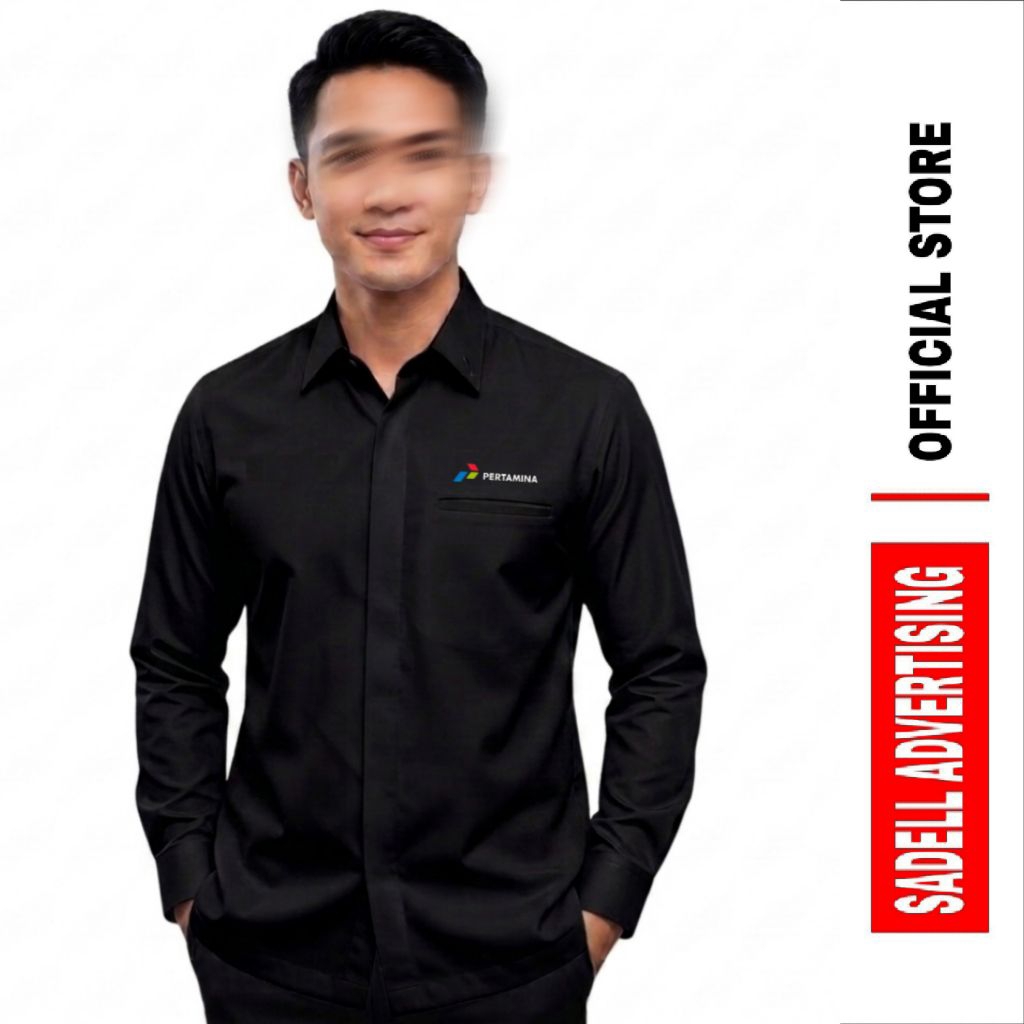 Kemeja PERTAMINA Seragam Pertamina Baju Pertamina Hitam Lengan Panjang Pria Bordir Kantung 1
