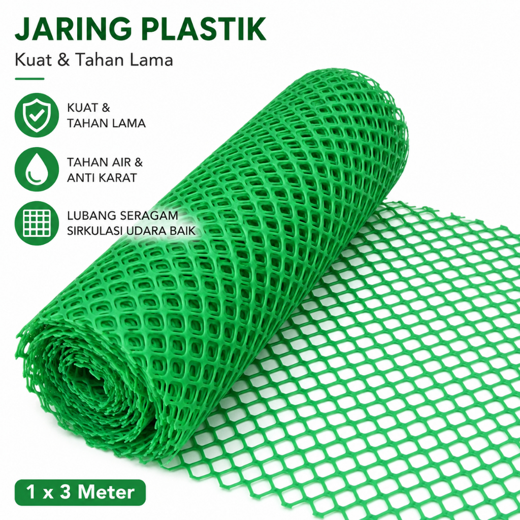 Jaring plastik berlubang kecil dua warna putih dan hijau 25M Sangkar Burung - Kandang Ayam / Ukuran 