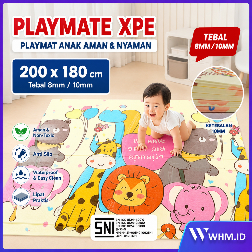 Playmat Matras Tikar Lipat Playmat Bayi Karpet Lipat Matras Anak Karpet 180 x 200cm 10mm Foam XPE