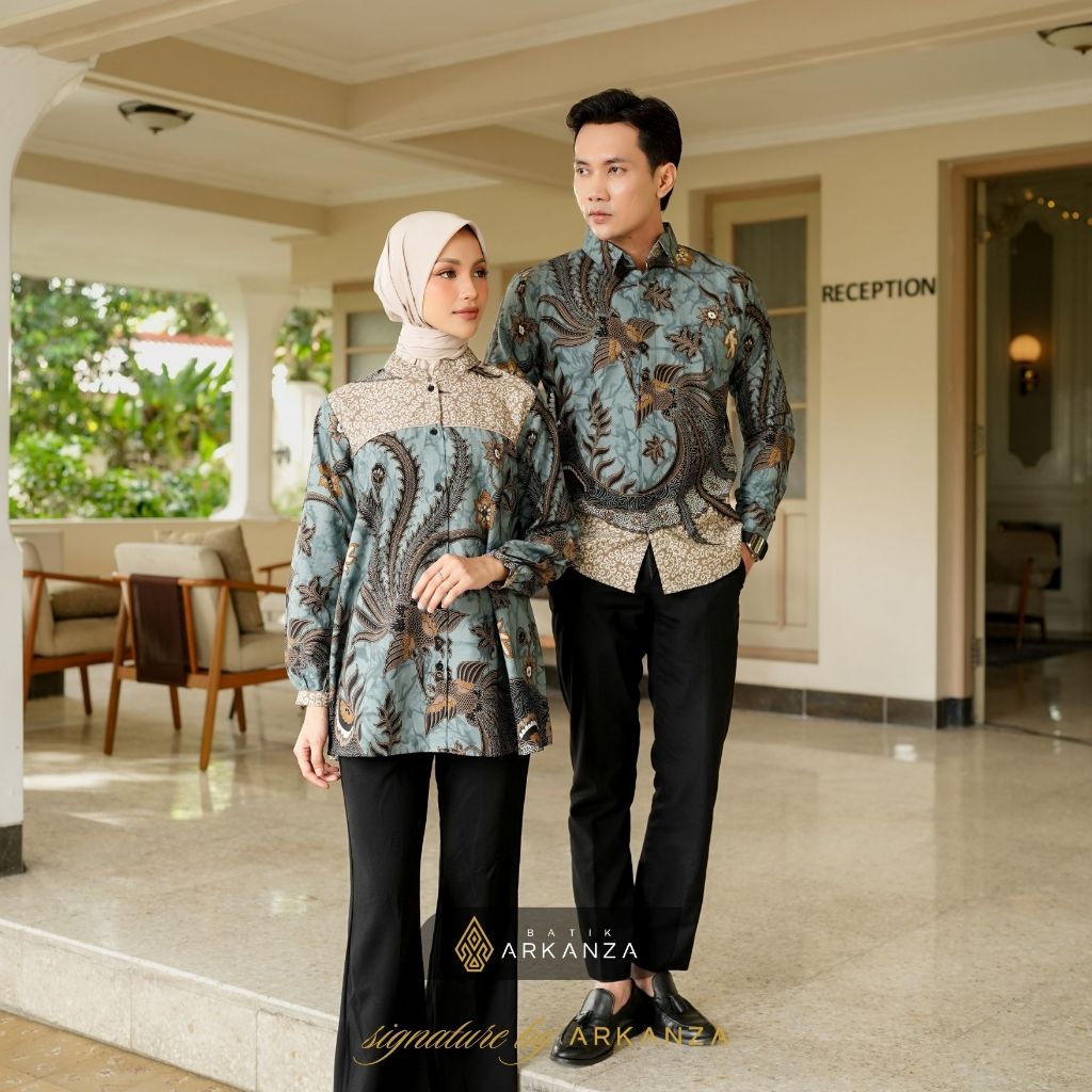 Arkanza Signature Sarimbit Batik Couple Motif Manyura Blouse Wanita Kemeja Pria Pasangan Keluarga Le