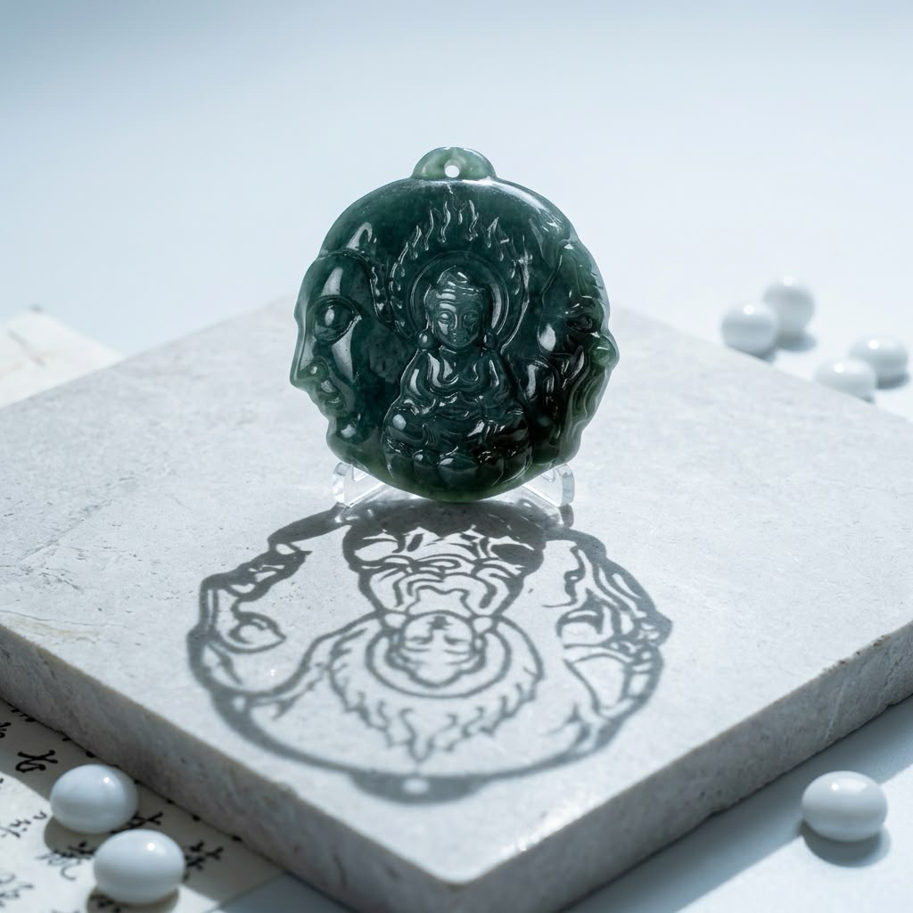 pendant giok / giok ukir dua rupa budha / pendant budha / pendant ukir giok / liontin giok