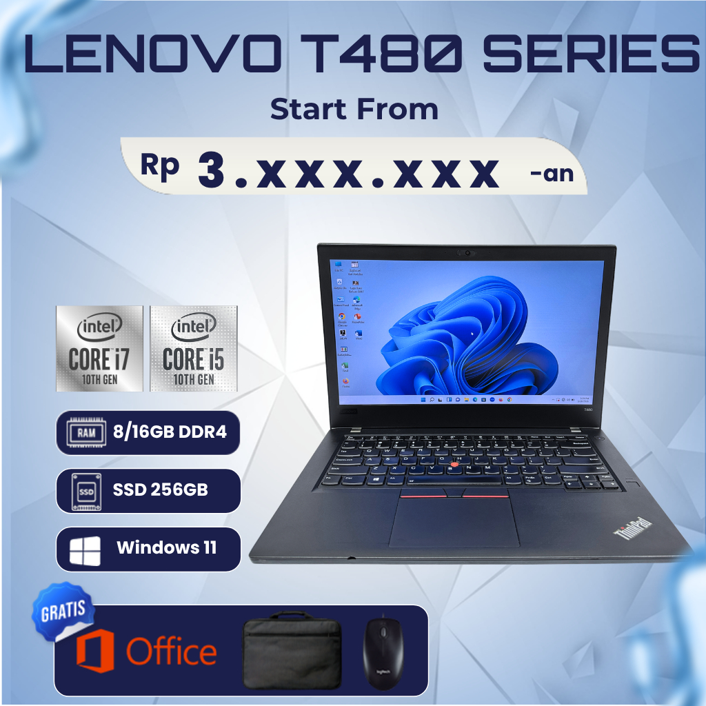 SERI Thinkpad T480 dengan berbagai kapasitas | i5/i7 gen 7th-8th | RAM 8GB/256GB | VGA MX150