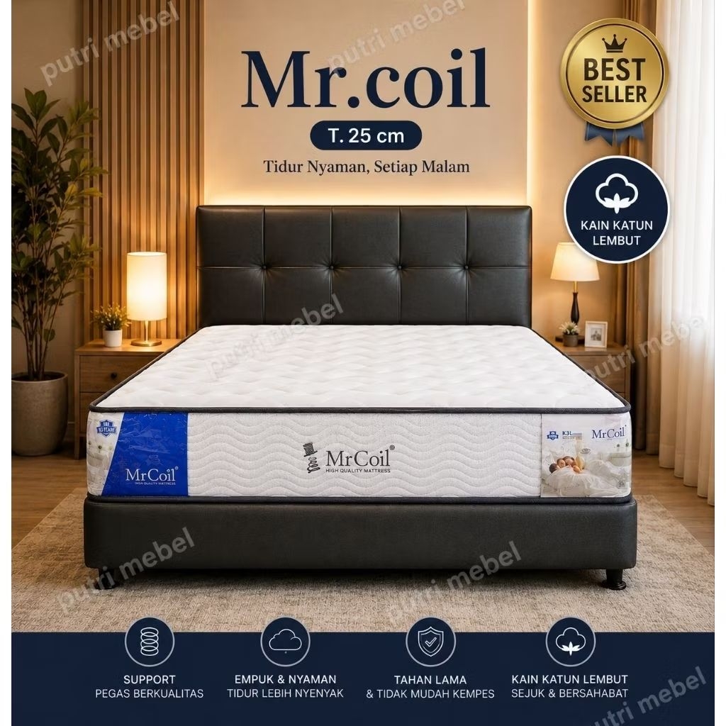 Kasur Matras spring bed Mr.Coil Tinggi 25cm garansi 15tahun
