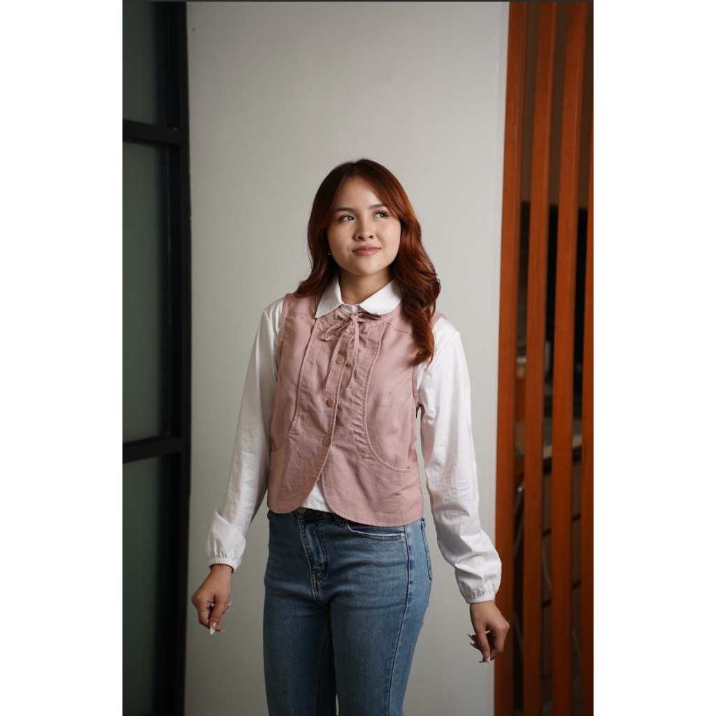 Missty Freeteen Kemeja Atasan One Set Wanita Warna Pink Inner Putih Model Korea Best Seller Kekinian
