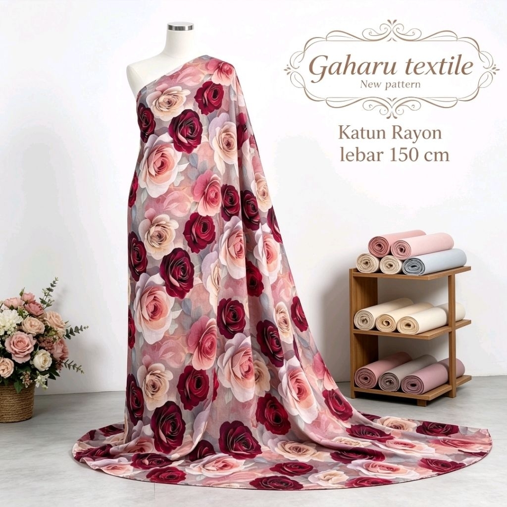 new bahan katun rayon viscose premium - rayon viscose motif flower - rayon viscose meteran