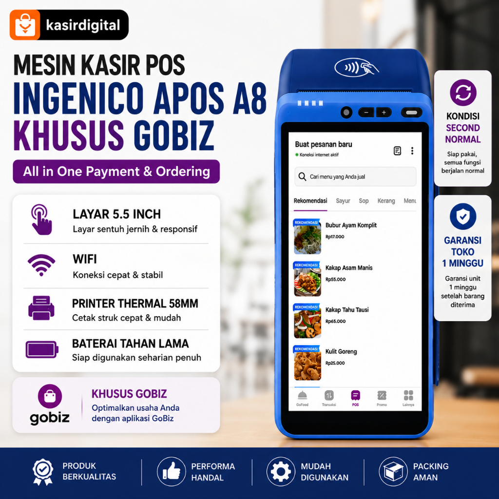 Mesin Kasir Android POS Ingenico APOS A8 Spots Gobiz