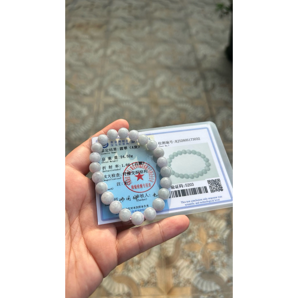 Gelang Giok Burma White Semi Lavender Type A Bersertifikat 100% Giok Asli