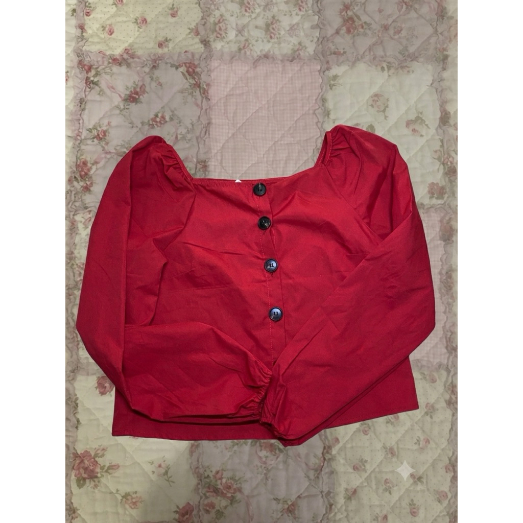 PUFF SLEEVE SQUARE NECK CROP TOP | NEW