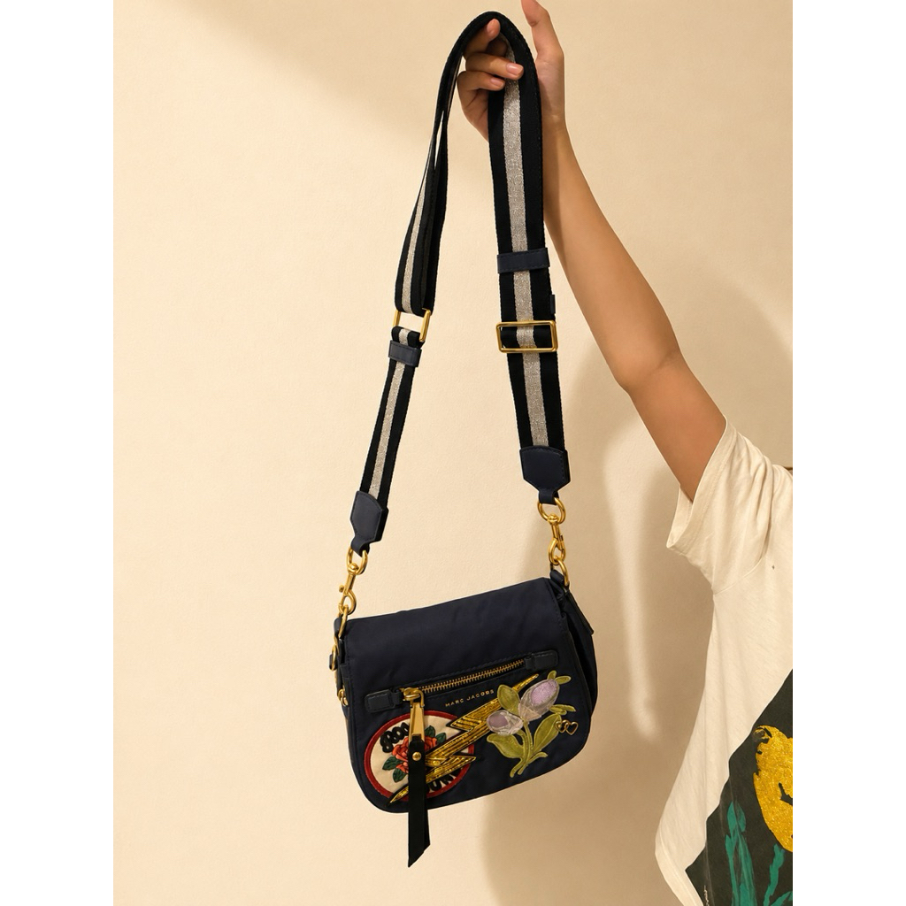 Preloved Marc Jacobs Navy Blue Nylon Patchwork Saddle Bag