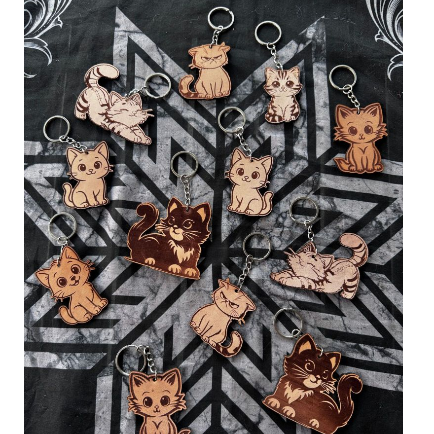 Gantungan Kunci Tas bentuk  Hewan / Animal Kucing Anjing Bahan Kulit Sapi Asli - dkleatherproduct