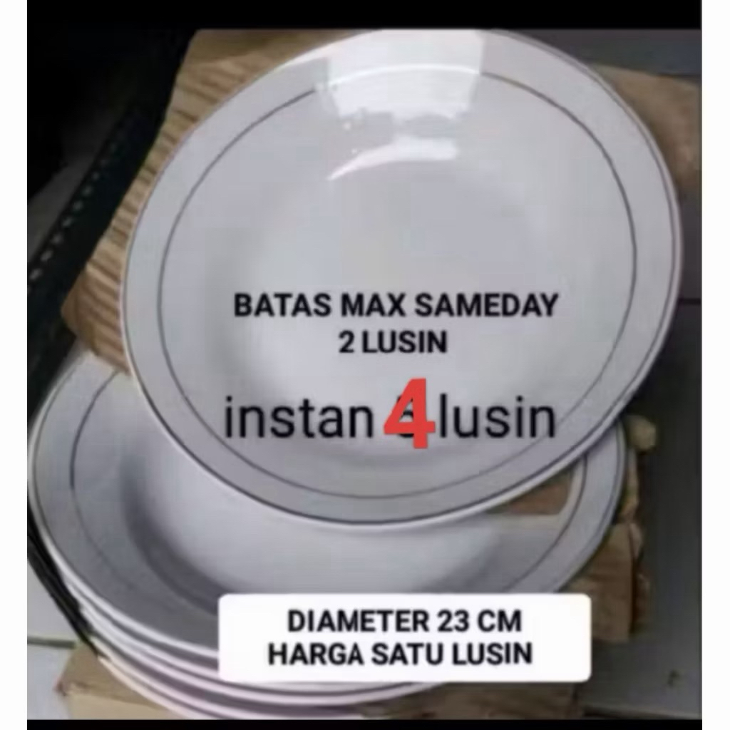 piring keramik putih Lis mas ukuran 9 inch (23cm) HARGA 1 LUSIN