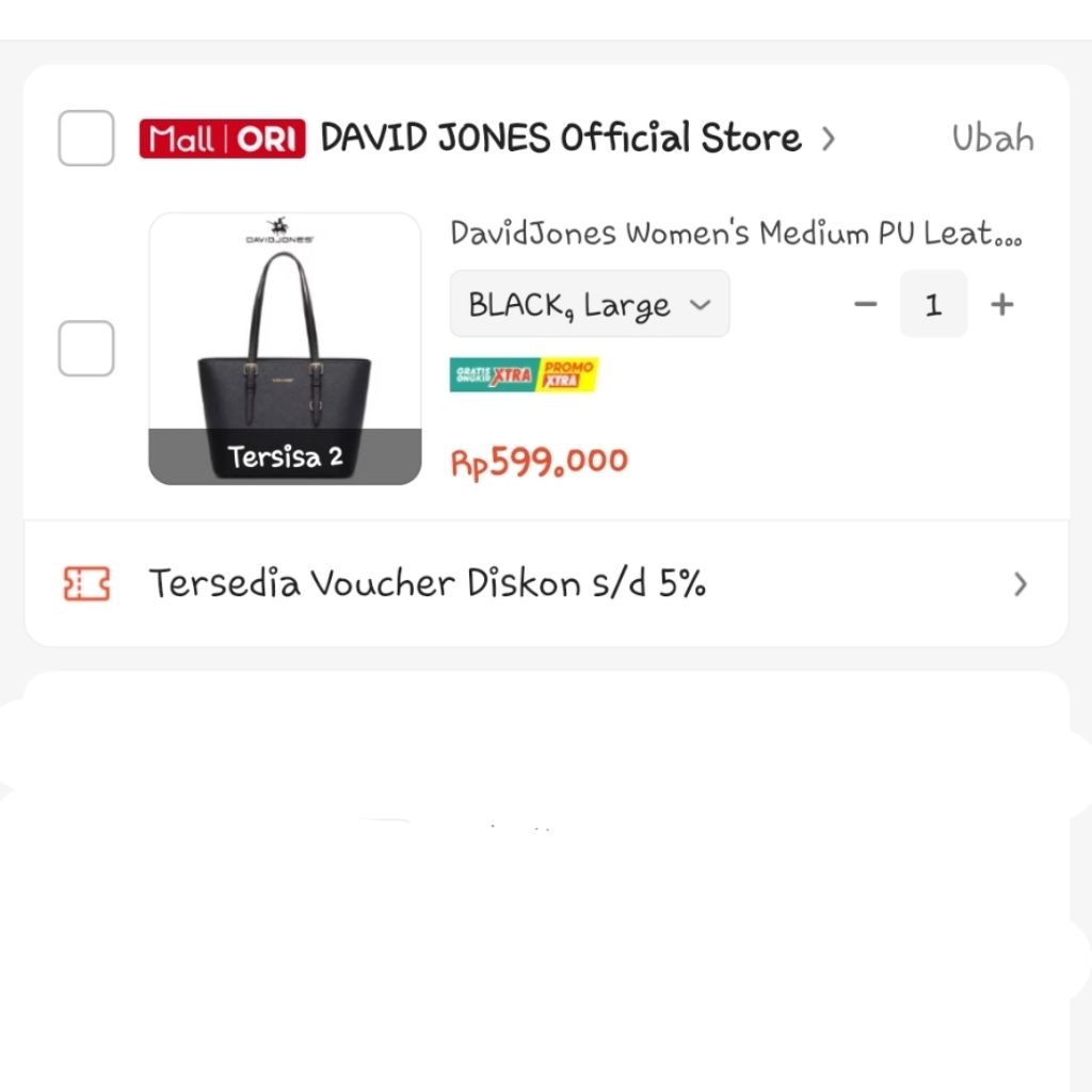 Sale New original 100% masih segel Tote bag tas wanita David Jones Paris size Large Hitam